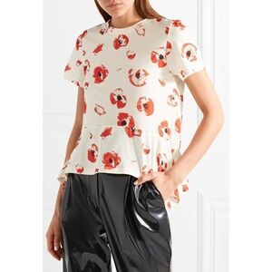 $250+ Proenza Schouler Red White Floral Light Cotton Top Shirt Ruffle/S